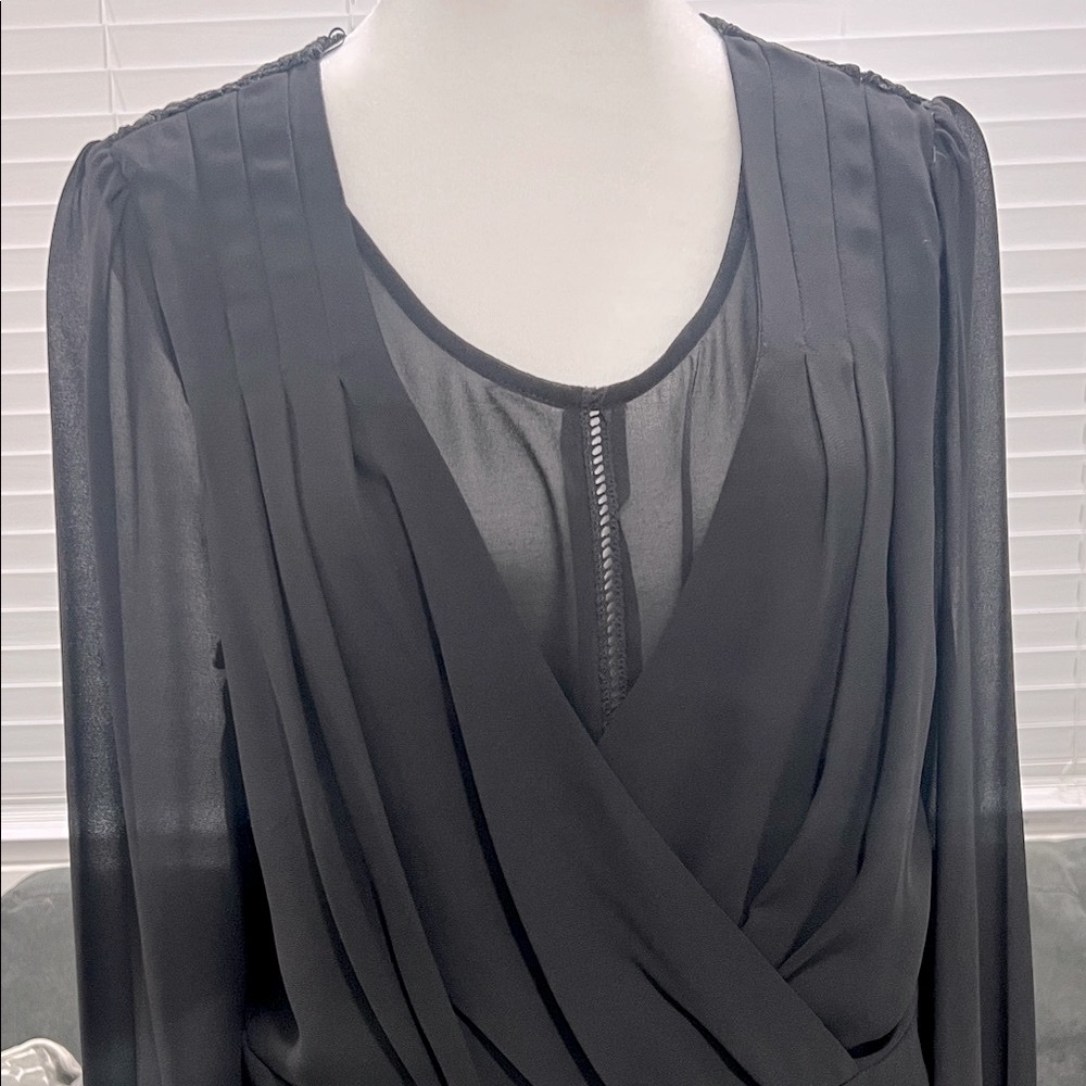 Double Zero Elegant Black Wrap Blouse - image 3